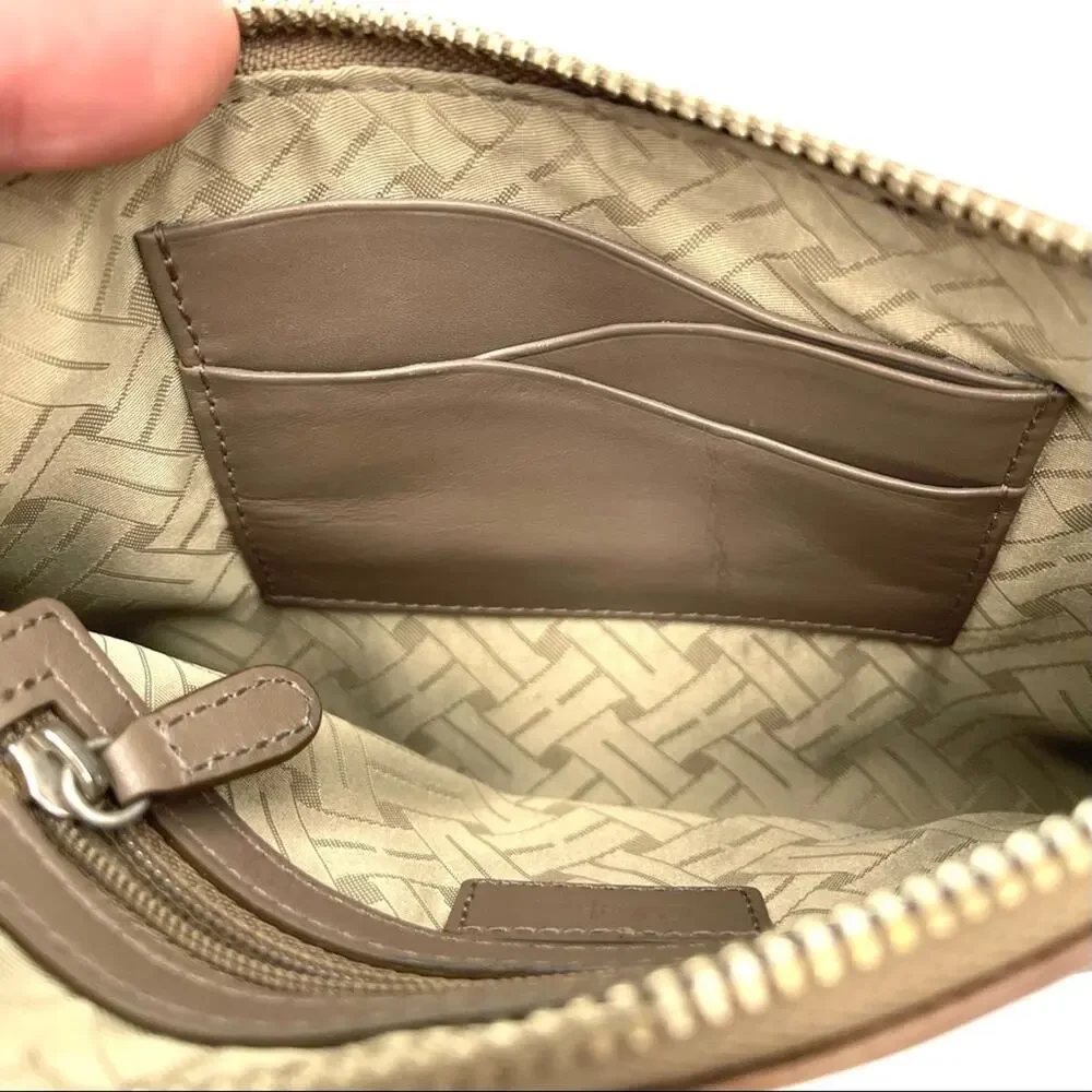 Cole Haan wristlet mini pouch clutch full zipper closure brown leather